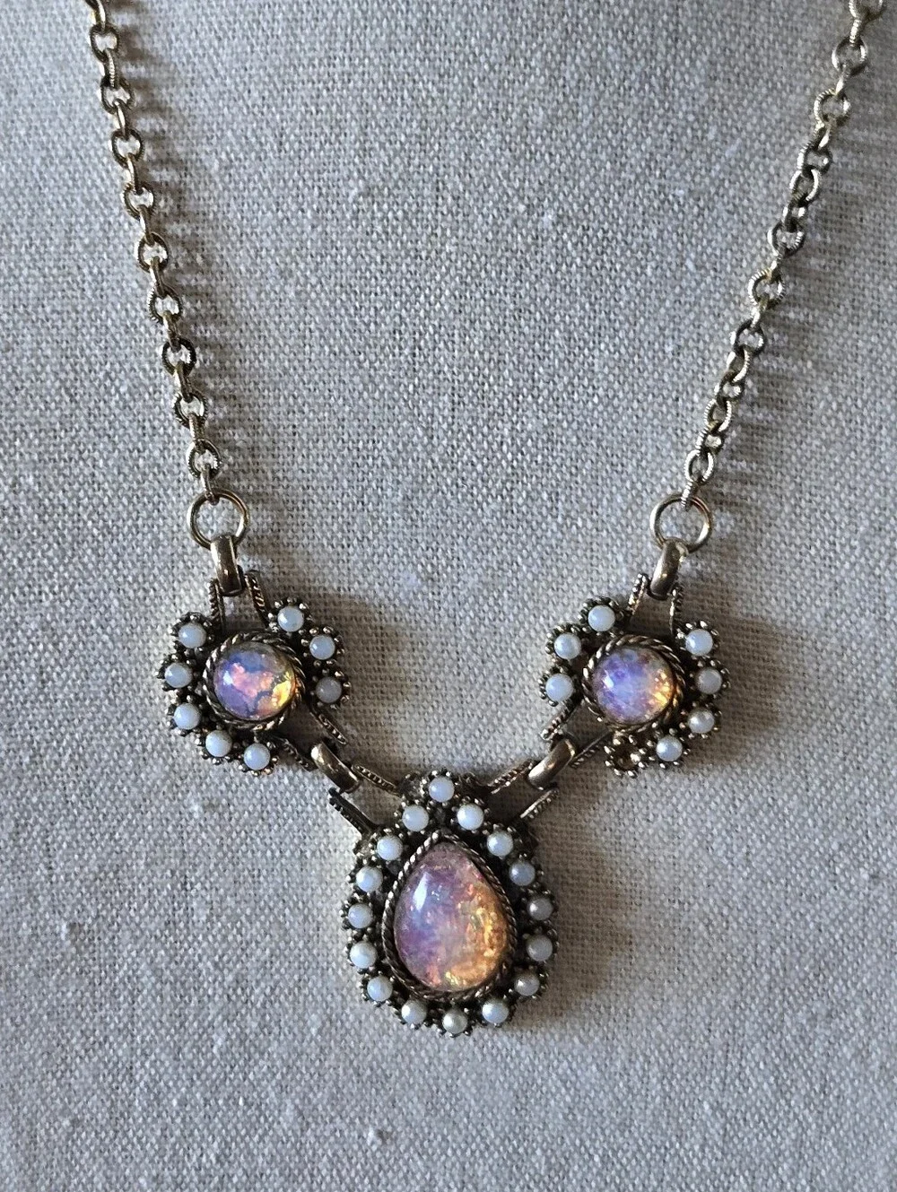 Vtg Sarah Coventry Pink Opalesque Necklace, Pearl, Adjustable, 14